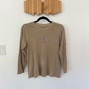 Life is Good, Brown Long Sleeve Shirt with Peace Sign ‘Peace Out’